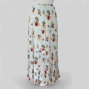 J Gee Fall Floral Tiered Maxi Skirt Sz M Cream Fairy Boho Coquette Festival
